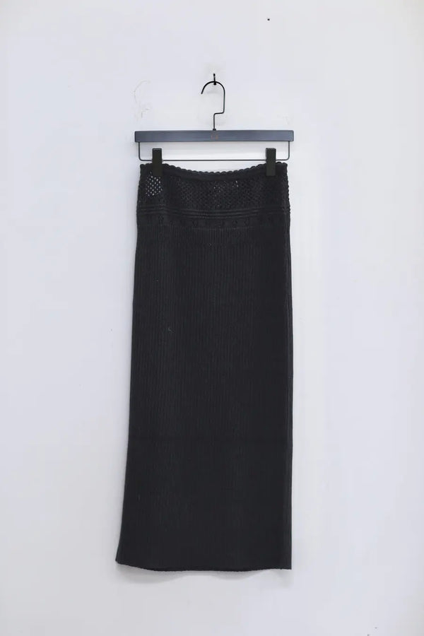 SWAYING/KNIT Waist Lace Straight Dress SW22SSB30 Black